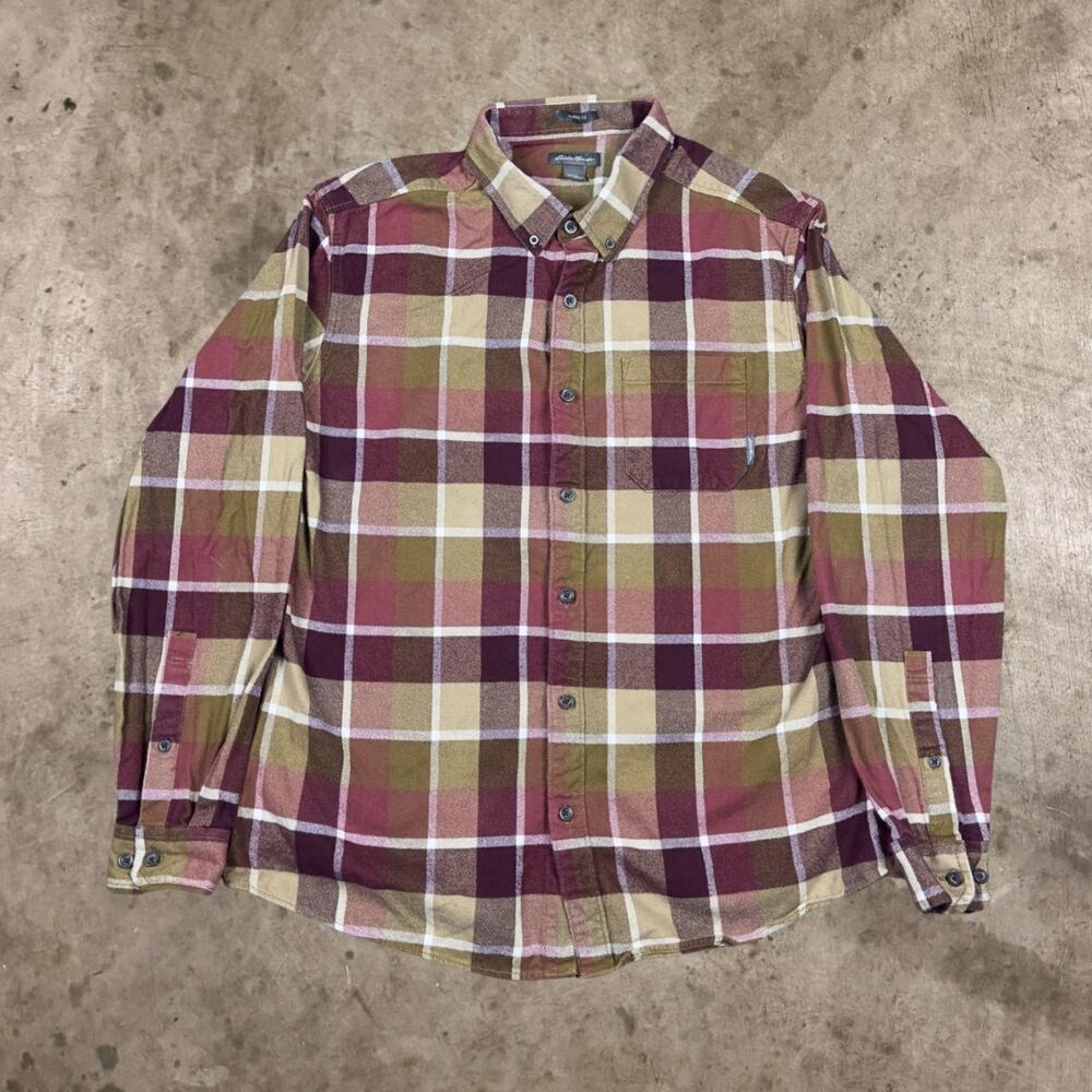 Eddie Bauer Plaid Flannel Button Down Shirt Outdoor Multicolor Mens Size Large